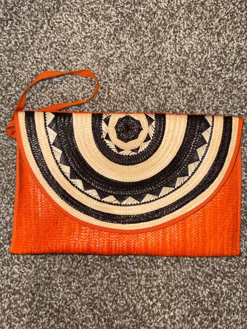 Colombian handmade Woven Orange and Natural Straw Wristlet Clutch